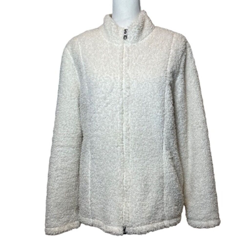 J.‎ Jill White Fluffy Teddy Fleece Coat Jacket Polyester Full Zip Pockets Large